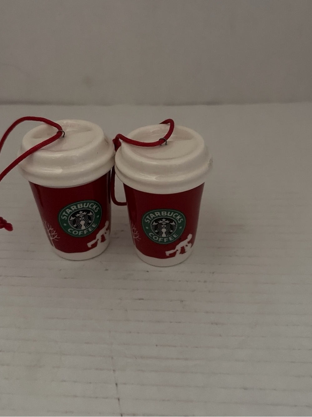 Starbucks Red and White Mini Cup Phone Charms with Green Logo (Pair) Christmas